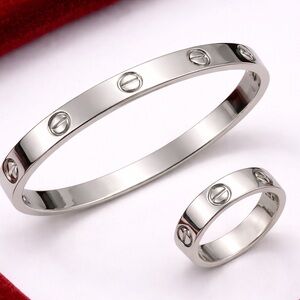 Gold Plated Silver Bangle Bracelet Get Ring FREE Set